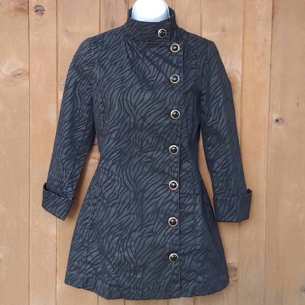 Black coated fabric military style coat